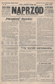 Naprzód : organ Polskiej Partji Socjalistycznej. 1924, nr 36 (po konfiskacie nakład drugi)