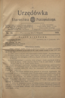Urzędówka Starostwa Pszczyńskiego. 1935, nr 44 (2 listopada)