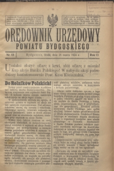 Orędownik Urzędowy Powiatu Bydgoskiego. R.73, nr 13 (26 marca 1924)