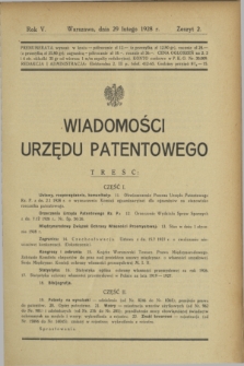 Wiadomości Urzędu Patentowego. R.5, z. 2 (29 lutego 1928)