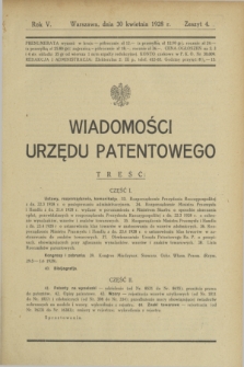 Wiadomości Urzędu Patentowego. R.5, z. 4 (30 kwietnia 1928)