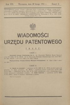 Wiadomości Urzędu Patentowego. R.8, z. 2 (28 lutego 1931)