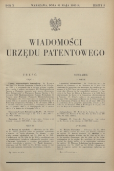 Wiadomości Urzędu Patentowego. R.10, z. 5 (31 maja 1933)