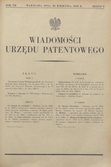 Wiadomości Urzędu Patentowego. R.12, z. 9 (30 września 1935)