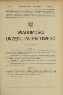 Wiadomości Urzędu Patentowego. R.5, z. 5 (31 maja 1928)