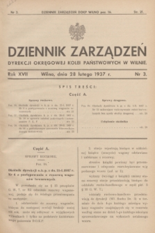 Dziennik Zarządzeń Dyrekcji Okręgowej Kolei Państwowych w Wilnie. R.17, nr 3 (28 lutego 1937)