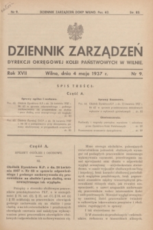 Dziennik Zarządzeń Dyrekcji Okręgowej Kolei Państwowych w Wilnie. R.17, nr 9 (4 maja 1937)