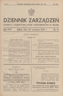 Dziennik Zarządzeń Dyrekcji Okręgowej Kolei Państwowych w Wilnie. R.17, nr 17 (23 września 1937)