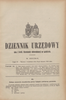Dziennik Urzędowy ces. i król. Komendy obwodowej w Lublinie. R.4, cz. 3 (31 sierpnia 1918)
