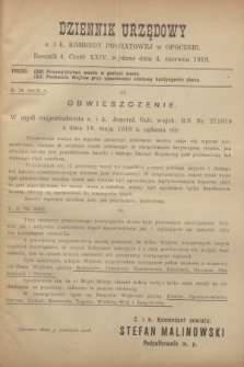 Dziennik Urzędowy c. i k. Komendy Powiatowej w Opocznie.R.4, cz. 24 (4 czerwca 1918)