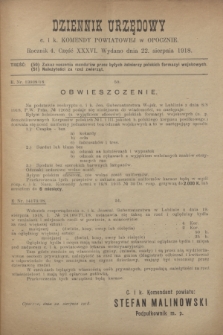 Dziennik Urzędowy c. i k. Komendy Powiatowej w Opocznie.R.4, cz. 36 (22 sierpnia 1918)