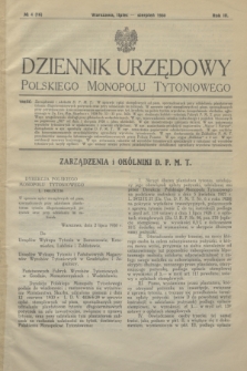 Dziennik Urzędowy Polskiego Monopolu Tytoniowego.R.3 [i.e.4], № 4 (lipiec/sierpień 1930) = № 16