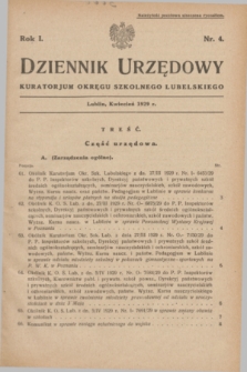 Dziennik Urzędowy Kuratorjum Okręgu Szkolnego Lubelskiego.R.1, nr 4 (kwiecień 1929)
