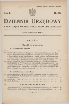 Dziennik Urzędowy Kuratorjum Okręgu Szkolnego Lubelskiego.R.1, nr 10 (październik 1929) + wkł.