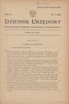 Dziennik Urzędowy Kuratorjum Okręgu Szkolnego Lubelskiego.R.2, nr 2 (luty 1930) = nr 14