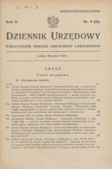 Dziennik Urzędowy Kuratorjum Okręgu Szkolnego Lubelskiego.R.2, nr 9 (wrzesień 1930) = nr 21