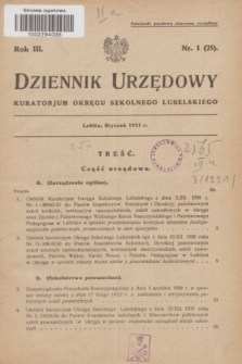 Dziennik Urzędowy Kuratorjum Okręgu Szkolnego Lubelskiego.R.3, nr 1 (styczeń 1931) = nr 25