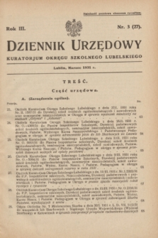 Dziennik Urzędowy Kuratorjum Okręgu Szkolnego Lubelskiego.R.3, nr 3 (marzec 1931) = nr 27