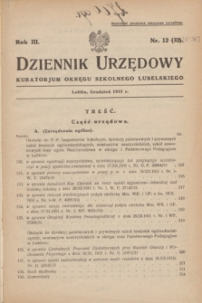 Dziennik Urzędowy Kuratorjum Okręgu Szkolnego Lubelskiego.R.3, nr 12 (grudzień 1931) = nr 32 [i.e. 36]
