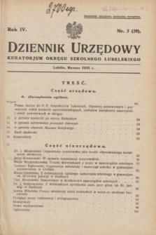 Dziennik Urzędowy Kuratorjum Okręgu Szkolnego Lubelskiego.R.4, nr 3 (marzec 1932) = nr 39