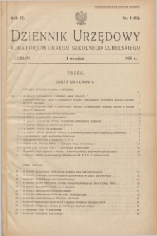 Dziennik Urzędowy Kuratorjum Okręgu Szkolnego Lubelskiego.R.9, nr 1 (1 września 1936) = nr 85