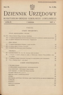 Dziennik Urzędowy Kuratorium Okręgu Szkolnego Lubelskiego.R.9, nr 8 (1 kwietnia 1937) = nr 92 + dod.