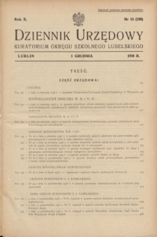 Dziennik Urzędowy Kuratorjum Okręgu Szkolnego Lubelskiego.R.10, nr 14 (1 grudnia 1938) = nr 108