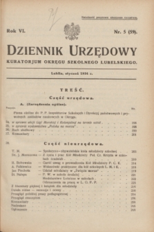 Dziennik Urzędowy Kuratorjum Okręgu Szkolnego Lubelskiego.R.6, nr 5 (stycznia 1934) = nr 59