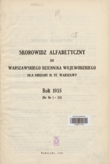Warszawski Dziennik Wojewódzki dla Obszaru m. st. Warszawy.1935, Skorowidz alfabetyczny