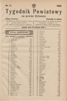 Tygodnik Powiatowy na powiat Rybnicki : organ urzędowy.1935, nr 17 (27 kwietnia)