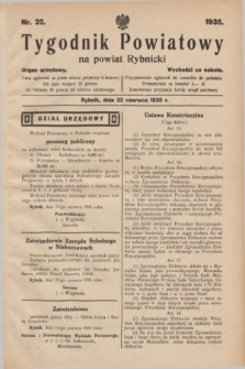 Tygodnik Powiatowy na powiat Rybnicki : organ urzędowy.1935, nr 25 (22 czerwca)