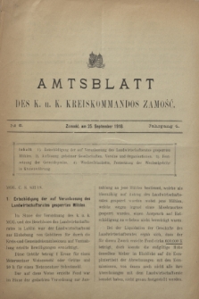 Amtsblatt des K. u. K. Kreiskommandos Zamość.J.4, № 6 (25 September 1918)