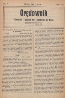 Orędownik Starostwa i Wydziału Rady powiatowej w Mielcu. R.8, nr 7 (1 lipca 1928)