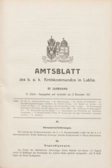 Amtsblatt des K. u. K. Kreiskommandos in Lublin.Jg.3, Stück 6 (12 Dezember 1917)