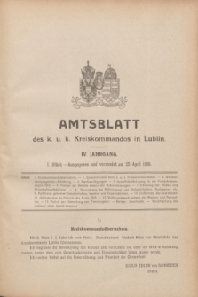 Amtsblatt des k. u. k. Kreiskommandos in Lublin.Jg.4, Stück 1 (25 April 1918)