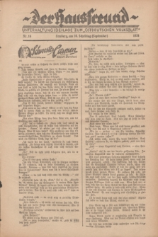 Der Hausfreund : Unterhaltungsbeilage zum „Ostdeutschen Volksblatt”.1928, Nr. 14 (16 Scheiding [September])