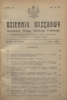 Dziennik Urzędowy Kuratorjum Okręgu Szkolnego Poleskiego.R.4, nr 3 (1 marca 1926) = nr 17