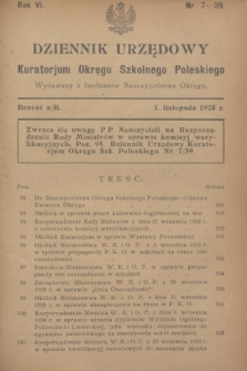 Dziennik Urzędowy Kuratorjum Okręgu Szkolnego Poleskiego.R.6, nr 7 (1 listopada 1928) = nr 39