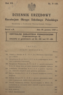 Dziennik Urzędowy Kuratorium Okręgu Szkolnego Poleskiego.R.7, nr 9 (20 grudnia 1929) = nr 49