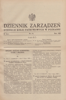 Dziennik Zarządzeń Dyrekcji Kolei Państwowych w Poznaniu.1929, nr 14 (26 lipca)