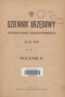 Dziennik Urzędowy Kuratorjum Okręgu Szkolnego Pomorskiego.R.2, Skorowidz (1930)