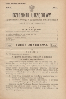 Dziennik Urzędowy Kuratorjum Okręgu Szkolnego Pomorskiego.R.2, № 2 (15 lutego 1930)