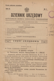 Dziennik Urzędowy Kuratorjum Okręgu Szkolnego Pomorskiego.R.3, № 1 (2 stycznia 1931)
