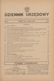 Dziennik Urzędowy Kuratorium Okręgu Szkolnego Pomorskiego.R.11, nr 9 (1 listopada 1948) + wkładka