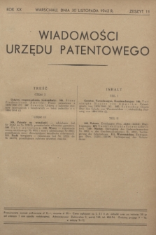 Wiadomości Urzędu Patentowego. R.20, z. 11 (30 listopada 1943)