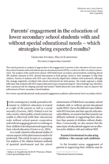 Parents’ engagement in the education of lower secondary school students with and without special educational needs – which strategies bring expected results?