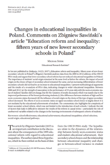 Changes in educational inequalities in Poland. Comments on Zbigniew Sawiński’s article “Education reform and inequality: fifteen years of new lower secondary schools in Poland”