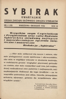 Sybirak : organ Zarządu Głównego Związku Sybiraków.R.3, nr 4 (grudzień 1936) = nr 12