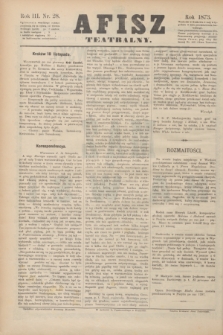 Afisz Teatralny.R.3, nr 28 (18 listopada 1873) + dod.