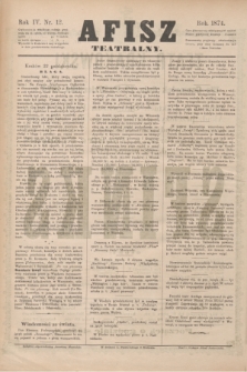 Afisz Teatralny.R.4, nr 12 (22 października 1874) + dod.
